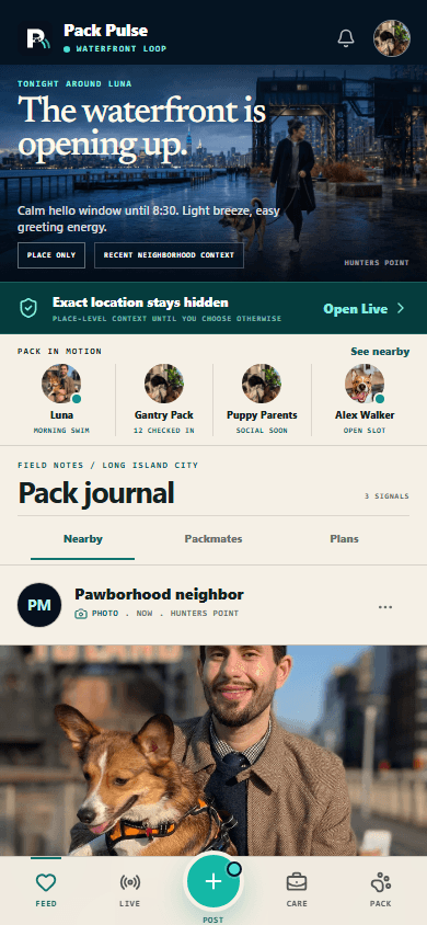 Feed Pawborhood app screen captured from the running product.